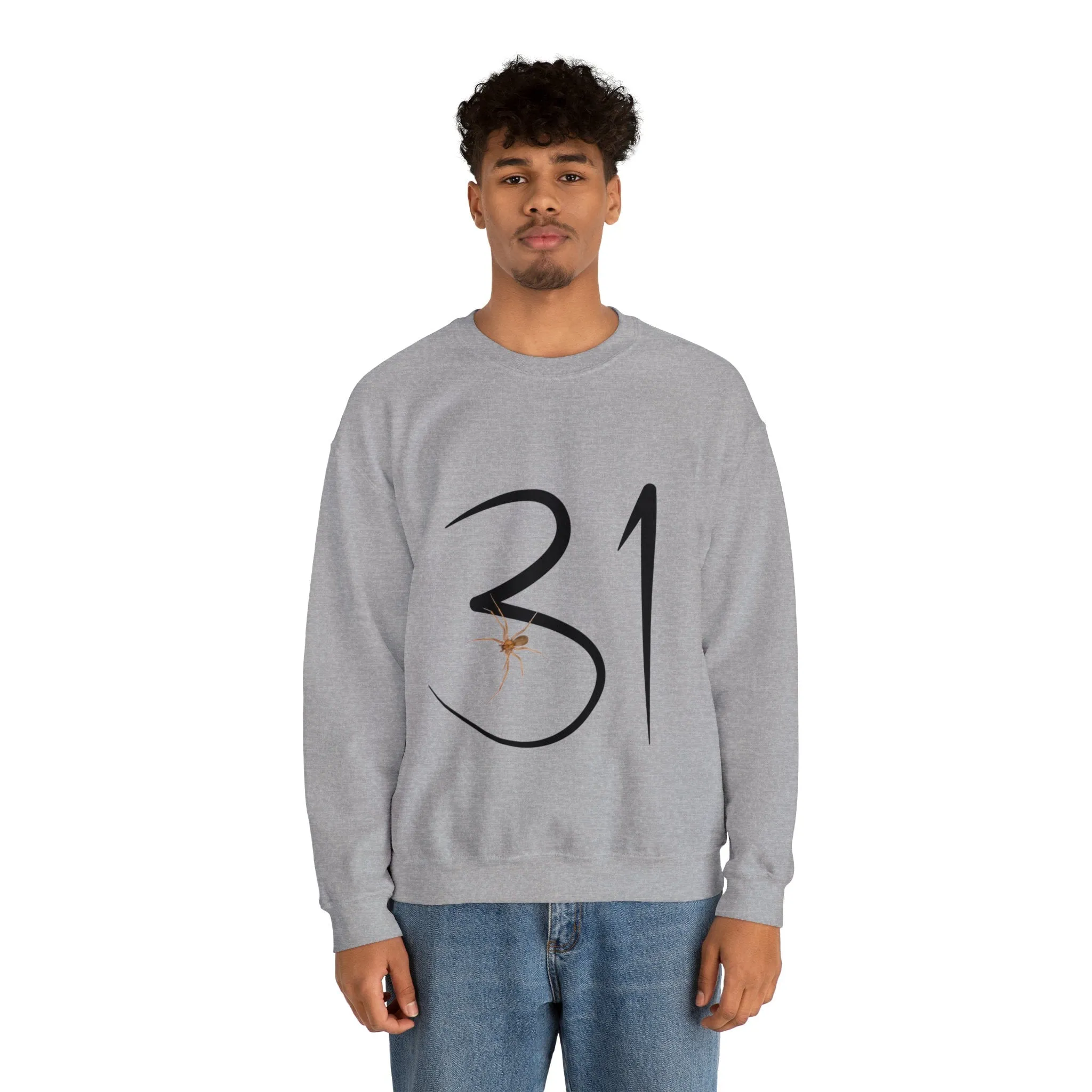 Halloween Crewneck Sweatshirt with 31 and Realistic Spider Image