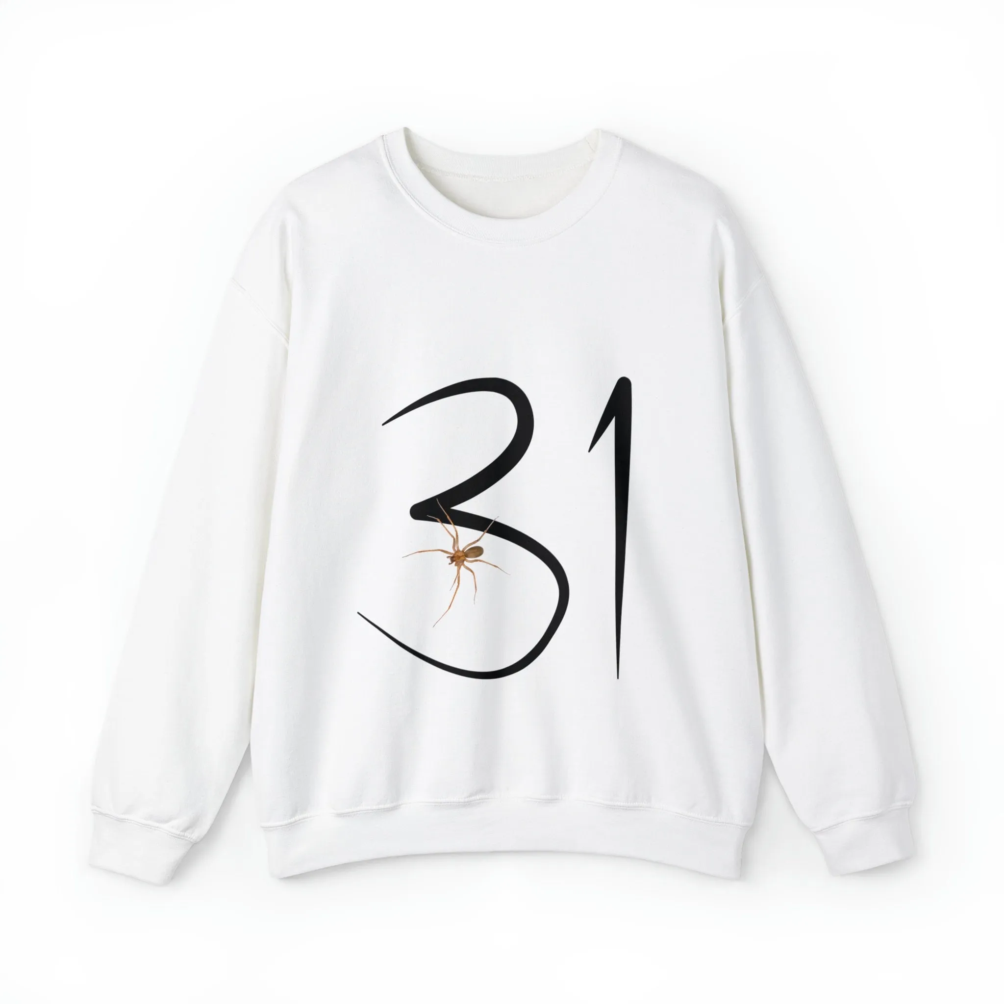 Halloween Crewneck Sweatshirt with 31 and Realistic Spider Image