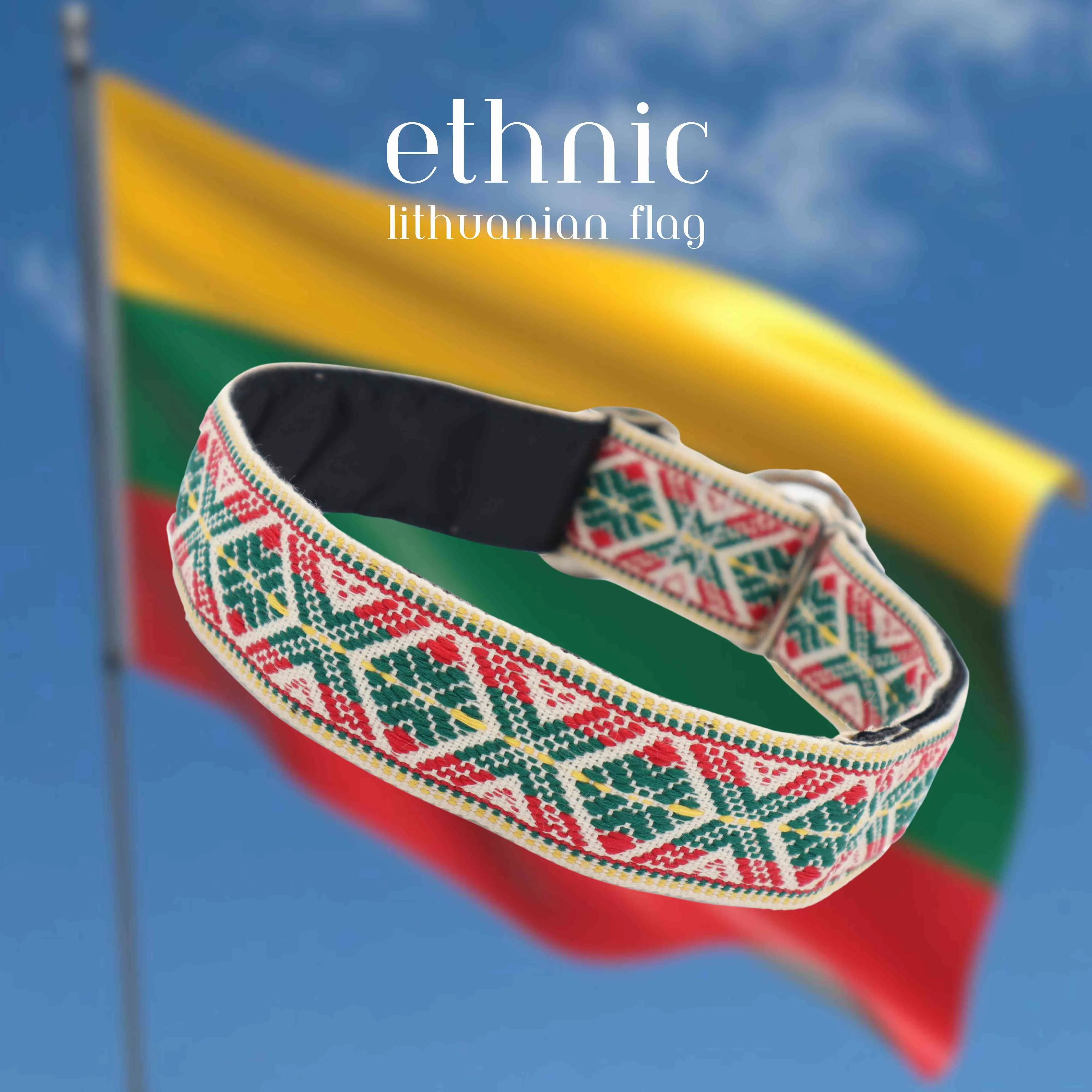 Handmade Dog Collar | Ethnic Lithuania Flag | Width: 30 mm