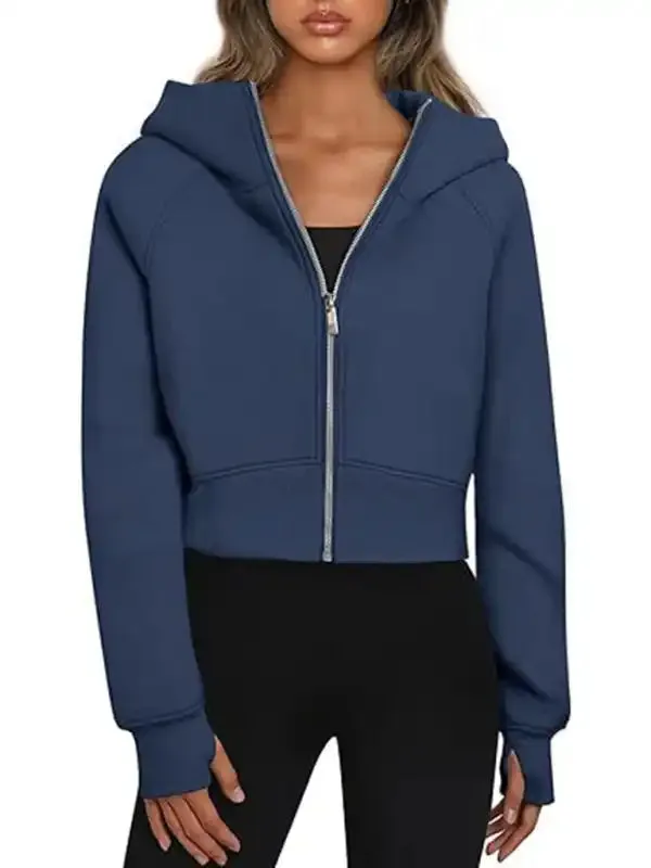 Hooded zipper short casual fleece long-sleeved sweatshirt