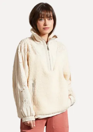 Leila Long Sleeve Zip Front Pullover With Mixed Media - Moonstone