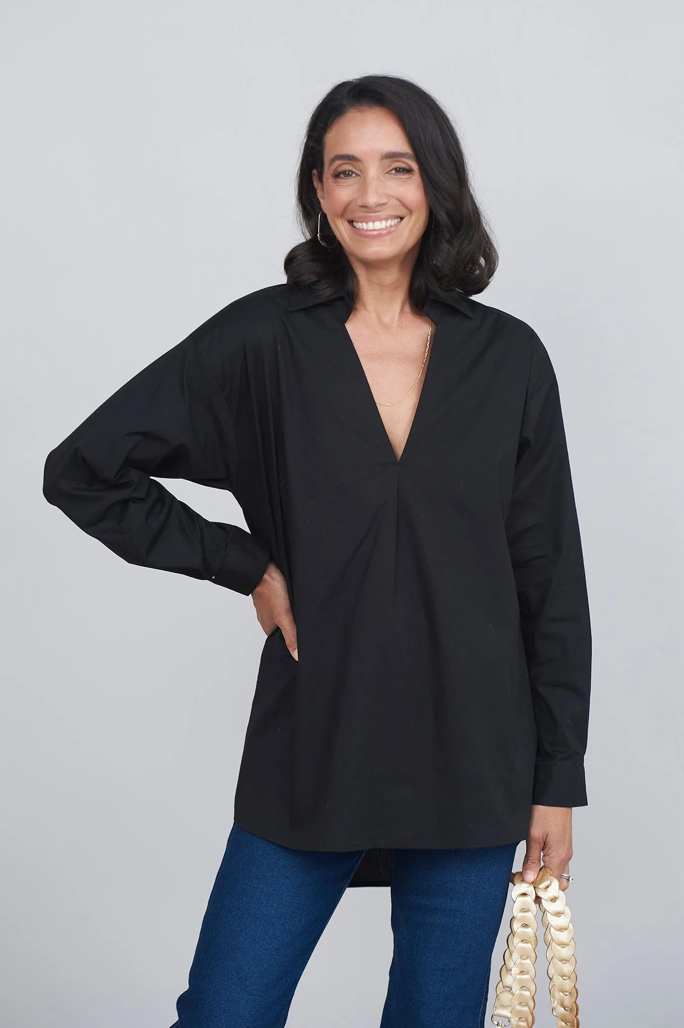 Lynette Collared Long Sleeve Shirt  Black