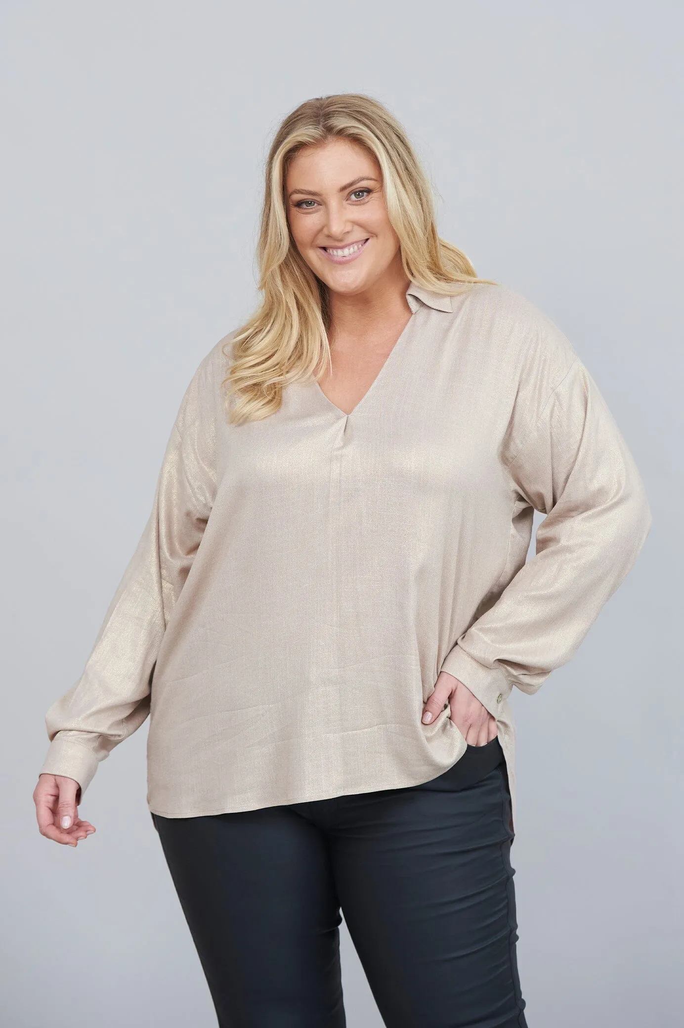 Lynette Collared Long Sleeve Shirt Light Gold