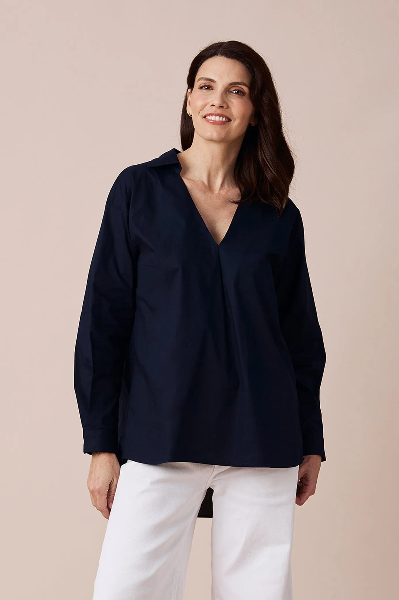 Lynette Collared Long Sleeve Shirt Navy