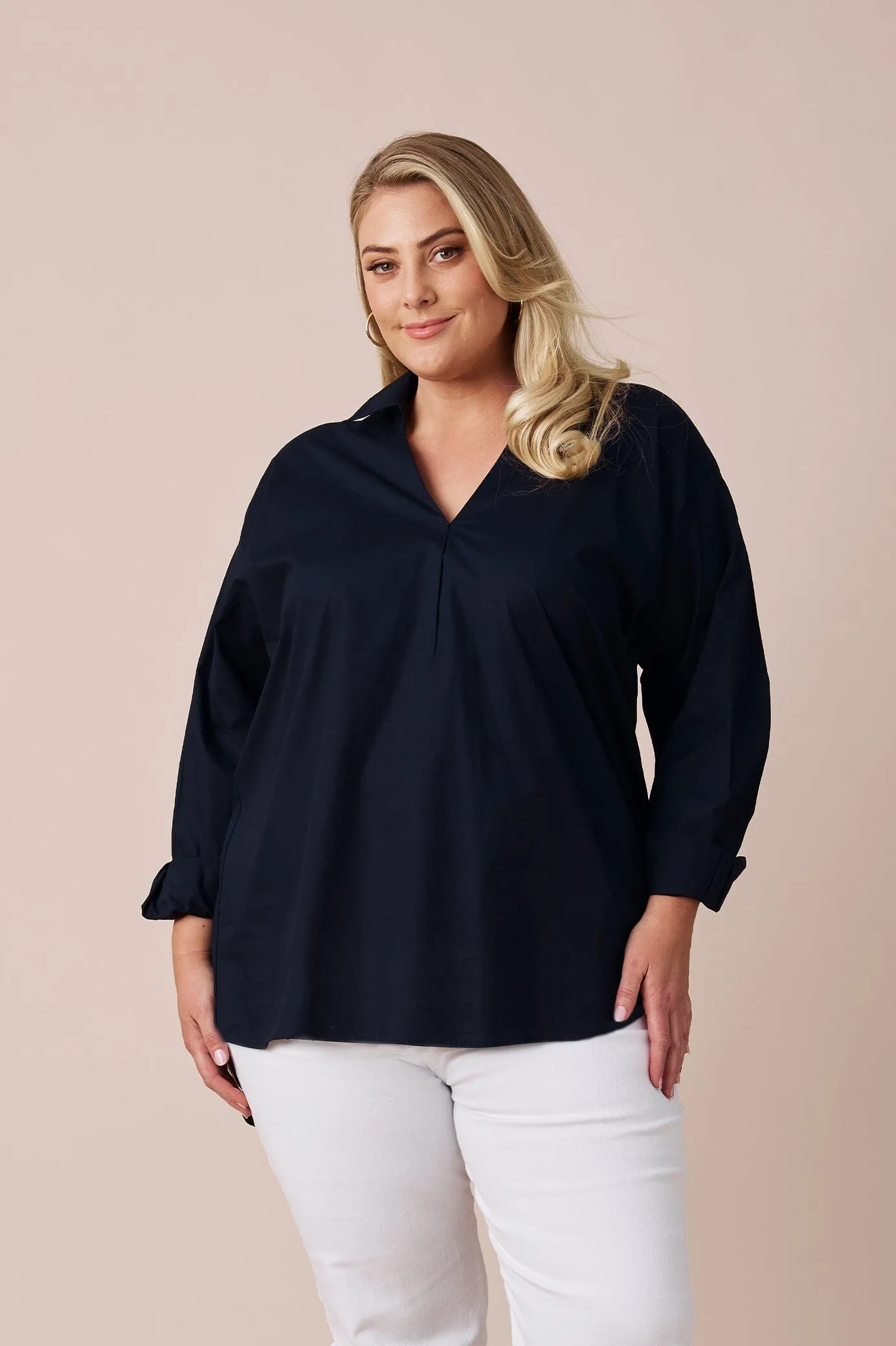 Lynette Collared Long Sleeve Shirt Navy