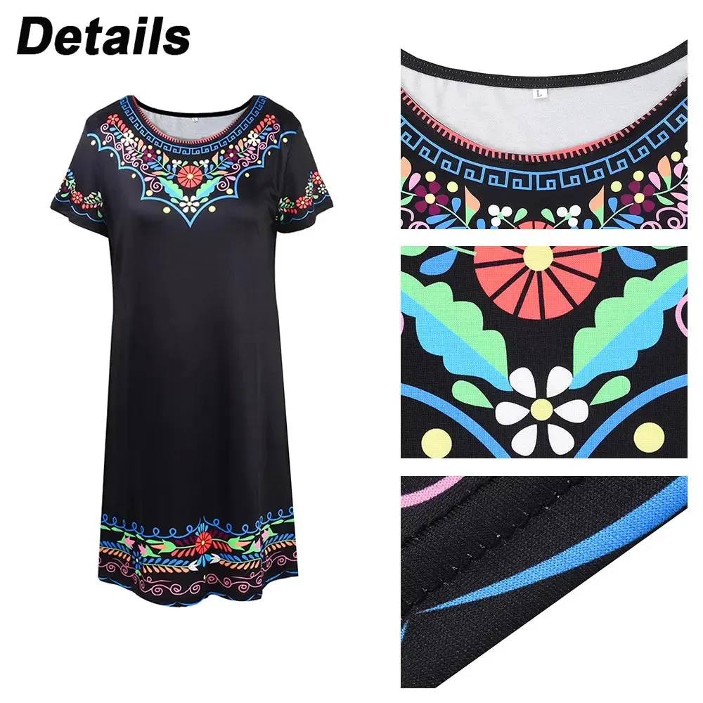 M-3XL Vintage Elegant Ethnic Dress for Women 2023 Summer Loose Bohemian Beach Midi Dress Casual Female Clothing Pullover Skirt