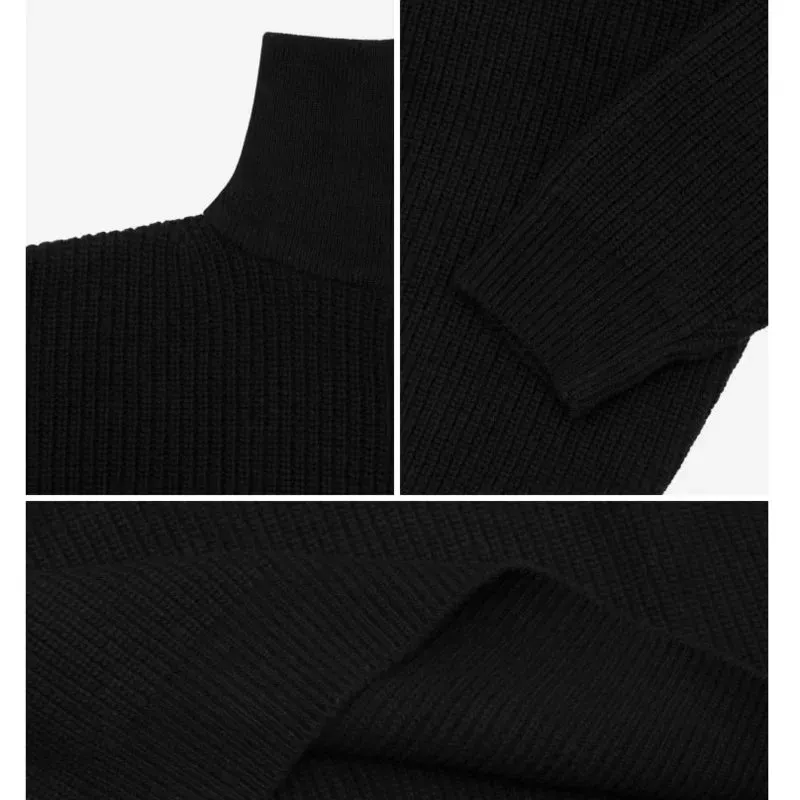 Male Pullover Sweater Autumn Winter Thickened Lapel Zipper Ins Casual Knitted Tops Grey Black Korean Tide Clothing 9D1246