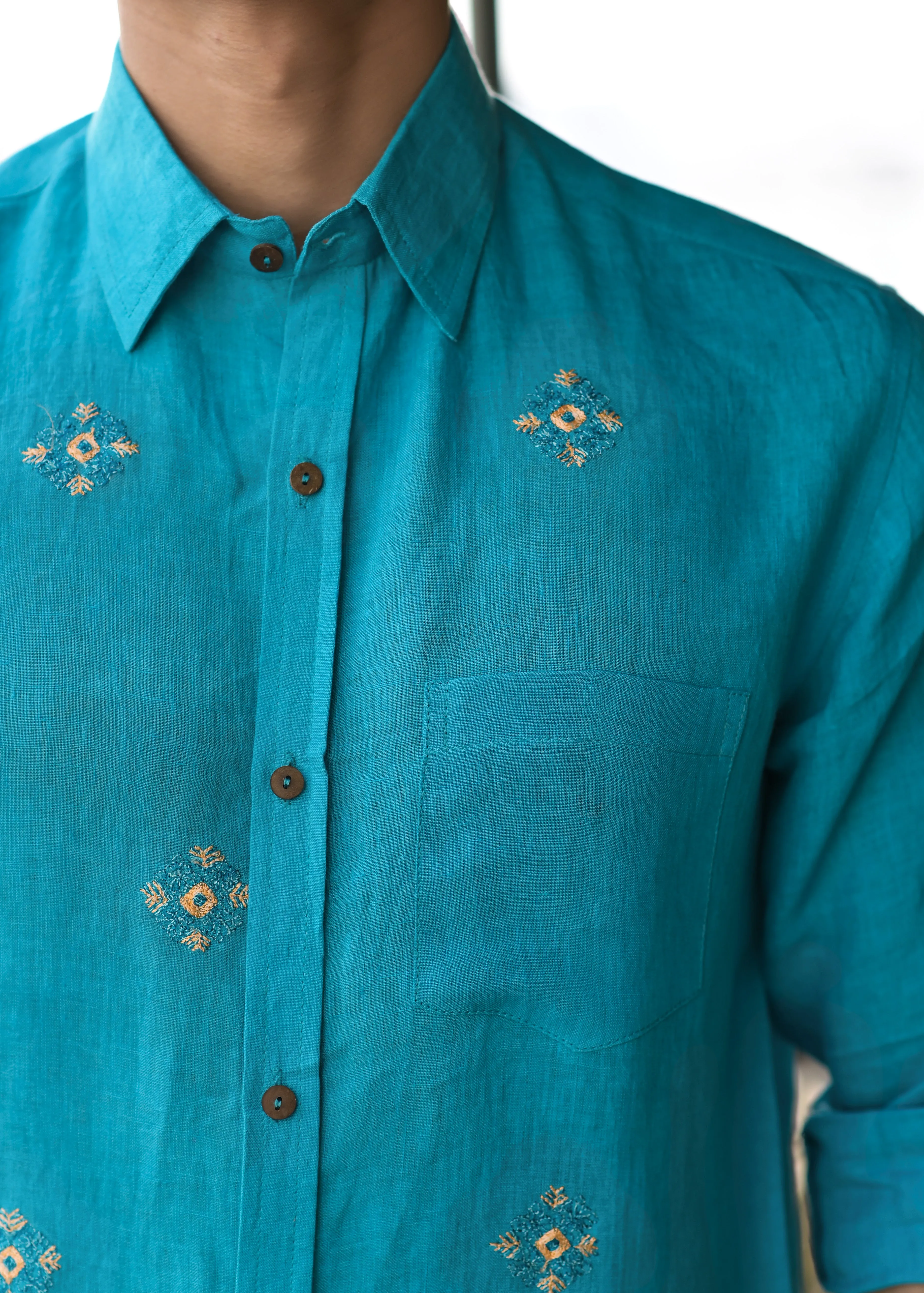 Men Ethnic Motifs Embroidered Casual Cotton Shirt