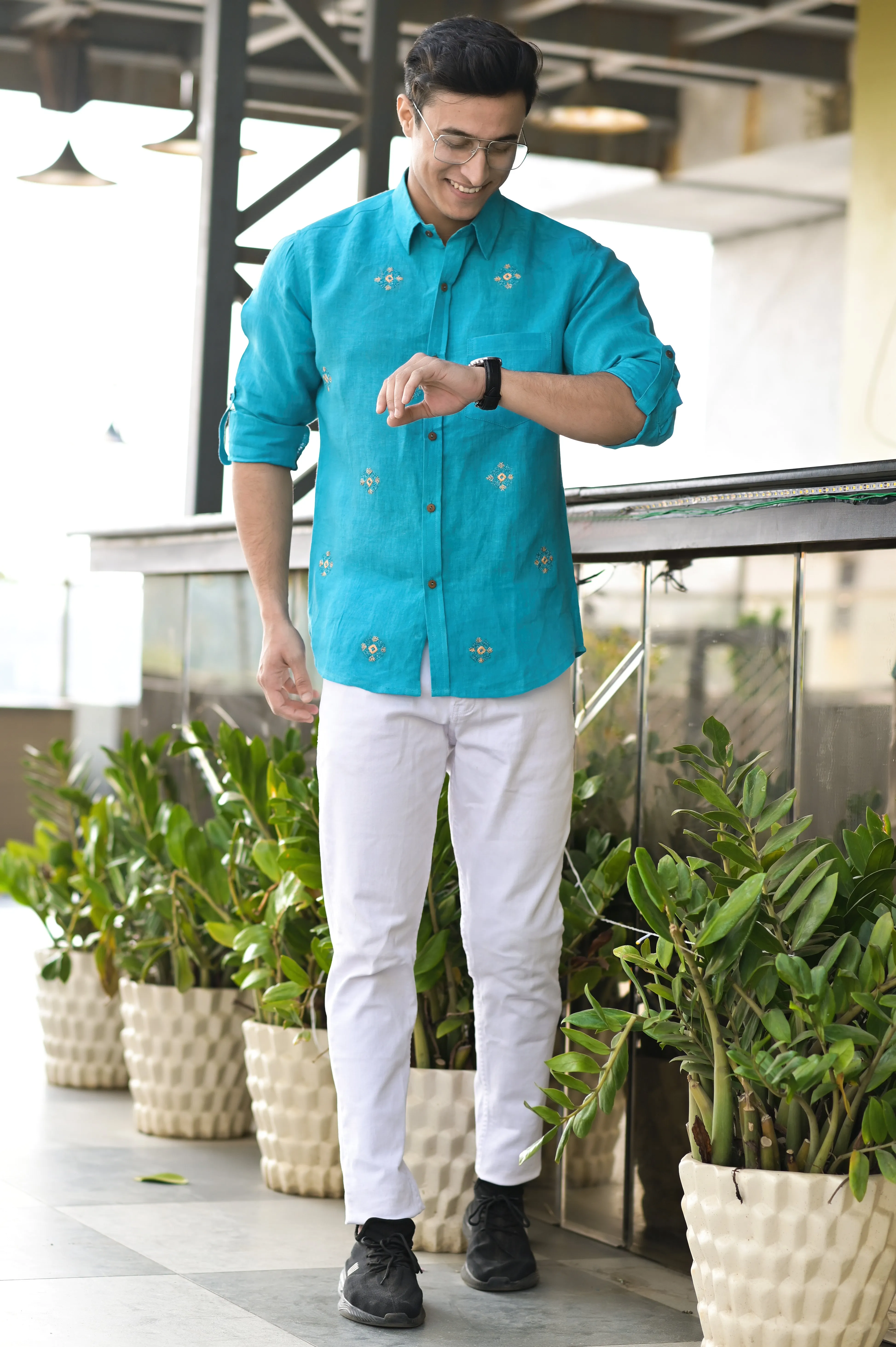 Men Ethnic Motifs Embroidered Casual Cotton Shirt