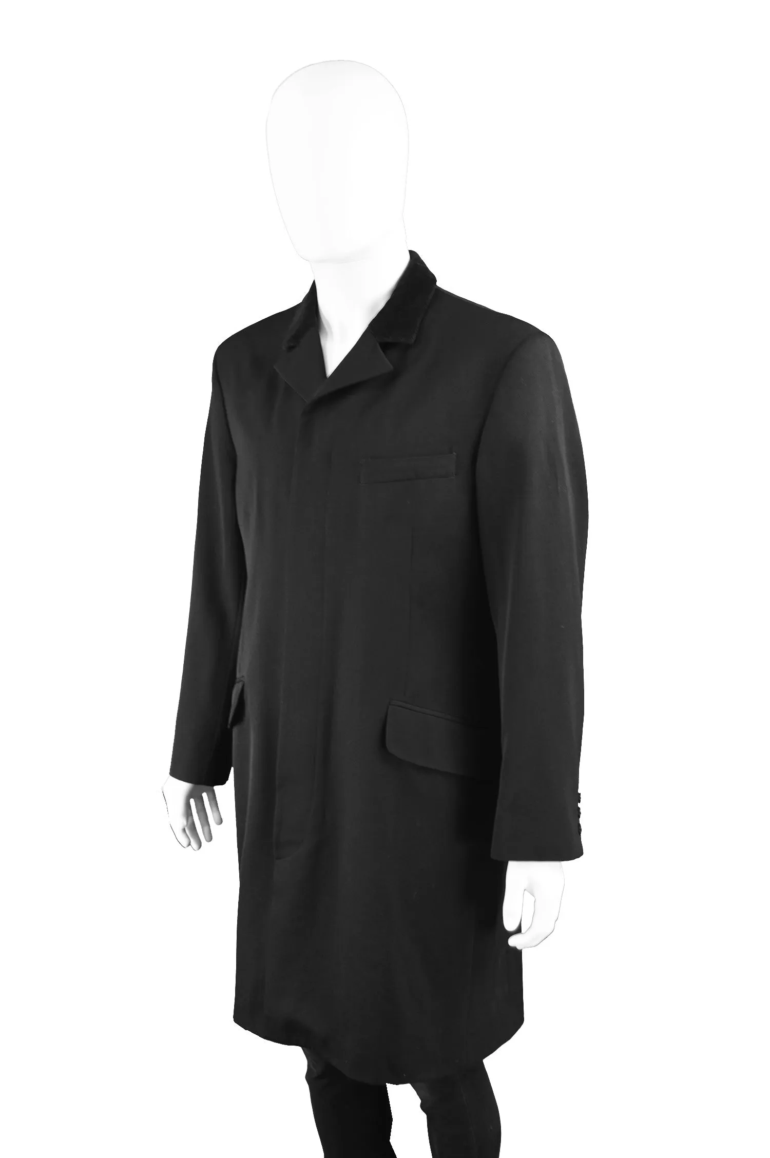 Mens Black Wool Vintage Frock Coat, 1990s