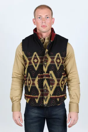 Mens Ethnic Aztec Quilted Fur Lined Vest - Black/Gold