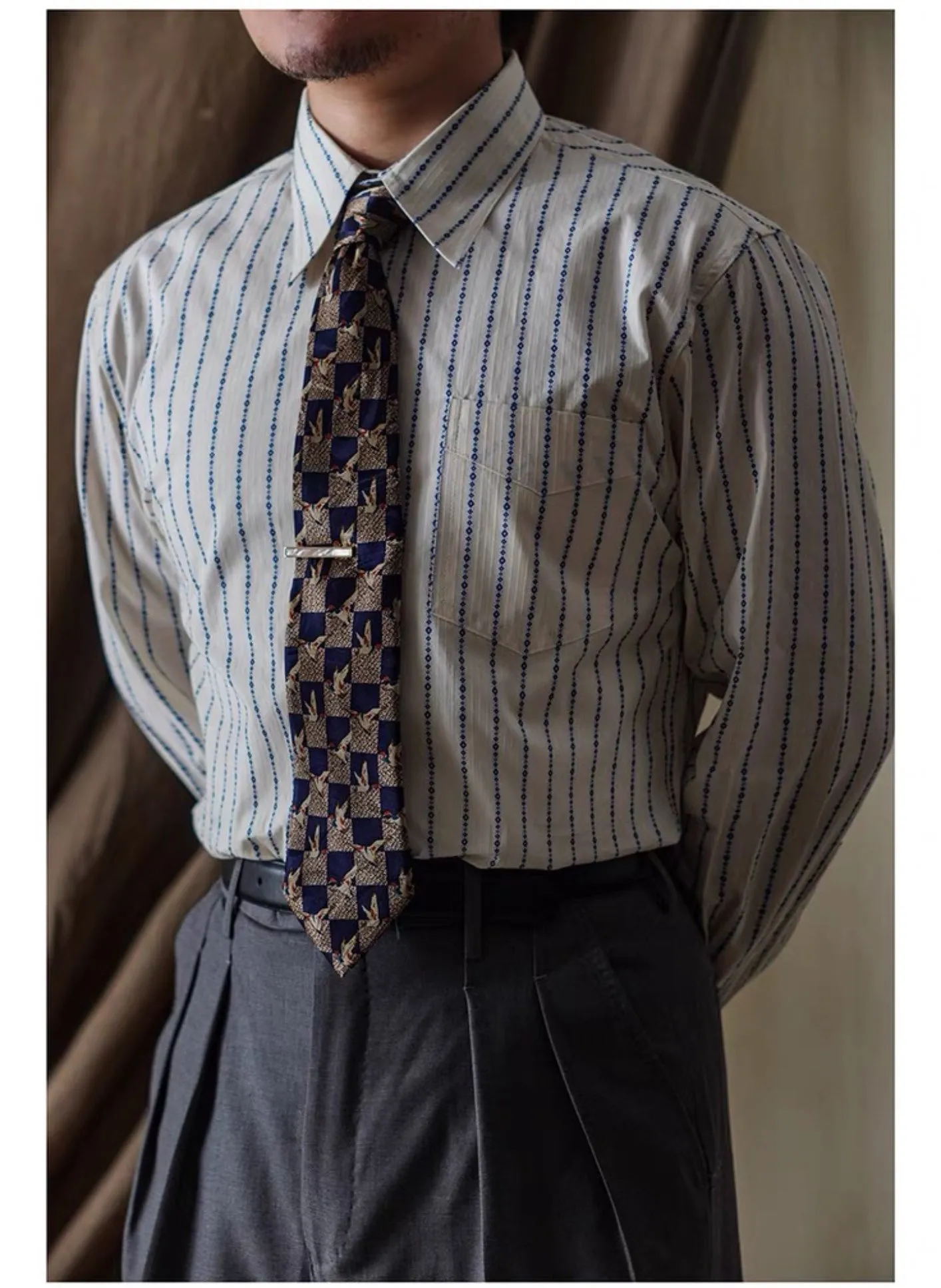 Men's Jacquard Striped Pointed Collar Shirt