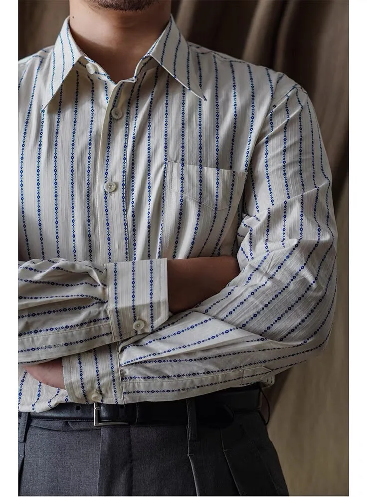 Men's Jacquard Striped Pointed Collar Shirt