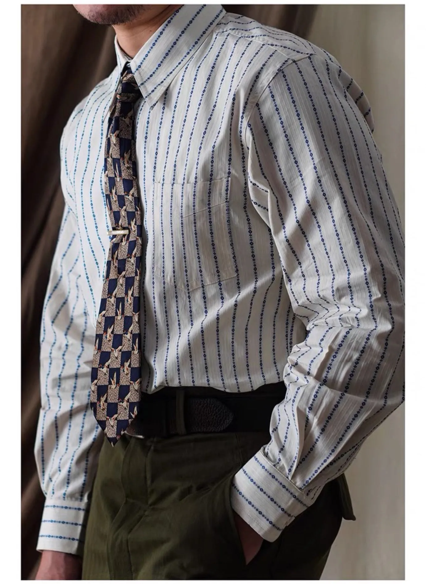 Men's Jacquard Striped Pointed Collar Shirt