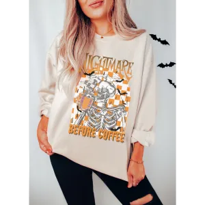 Nightmare Before Coffee Crewneck Sweatshirt Women's Fall Funny Halloween Design Gildan Pullover