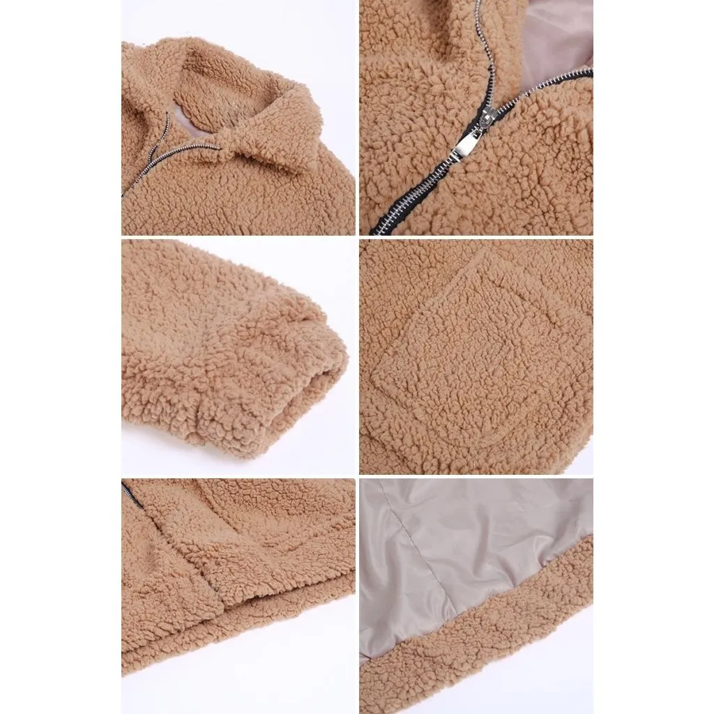 Oversized Teddy Bear Zipup Jacket - Camel