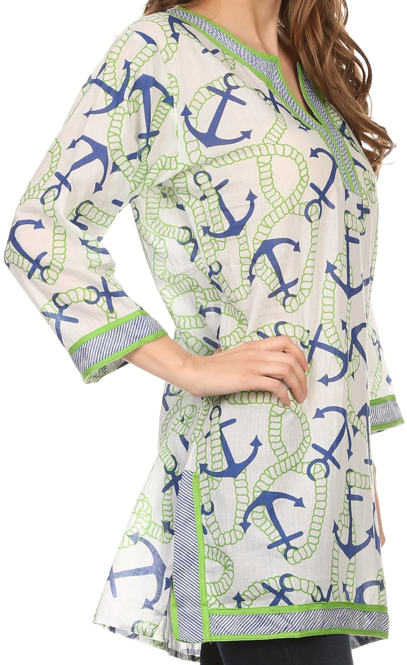 Sakkas Caddie Tunic Blouse Top Shirt With Pattern Print And Trimming