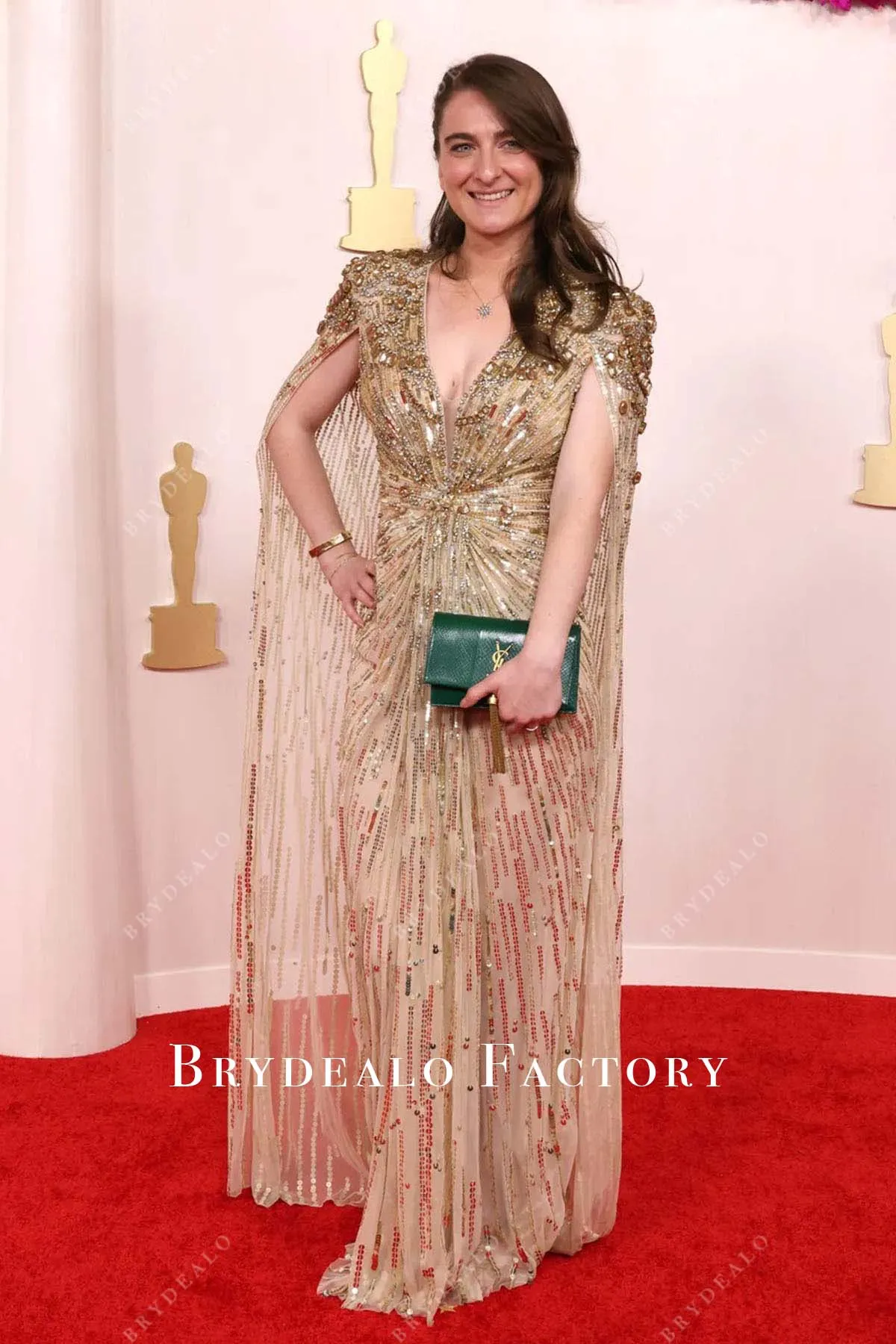 Sara McFarlane 2024 Oscars Champagne Sequin Red Carpet Dress