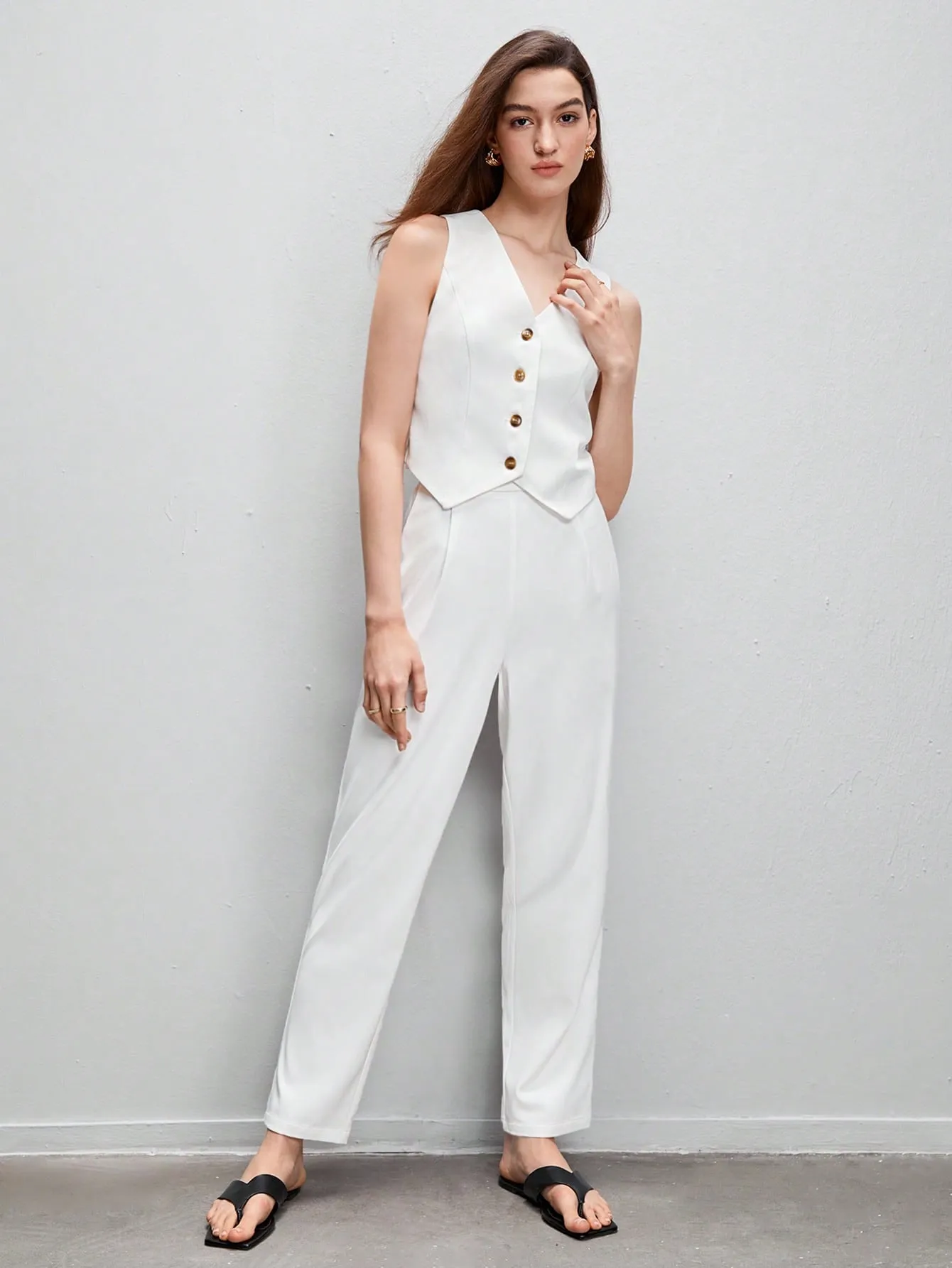 SHEIN BIZwear Button Front Vest Blazer & Pants Workwear