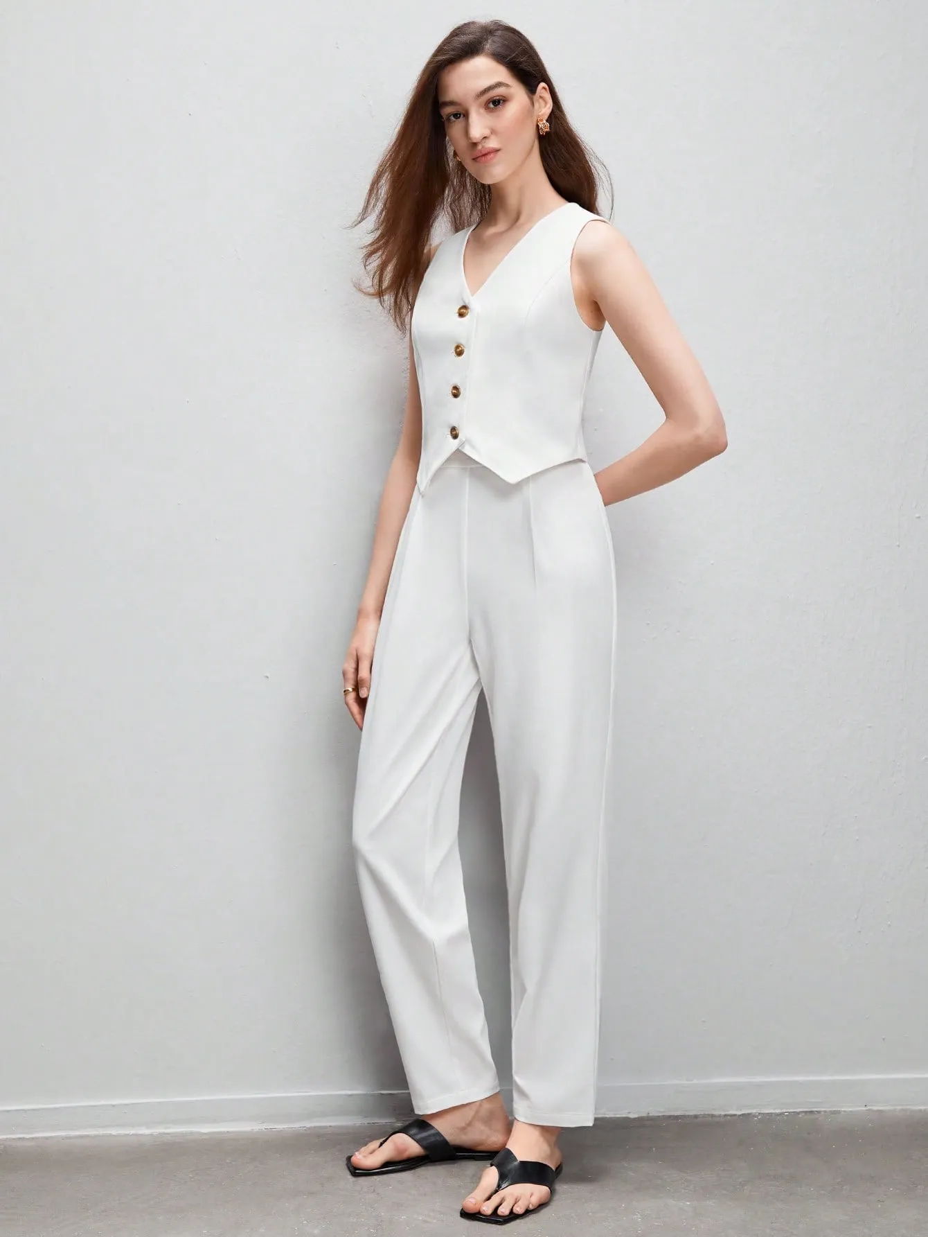 SHEIN BIZwear Button Front Vest Blazer & Pants Workwear