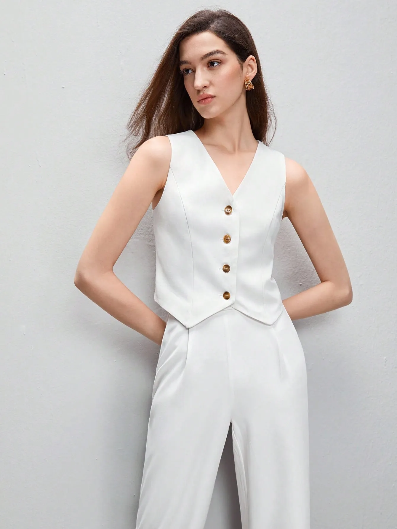 SHEIN BIZwear Button Front Vest Blazer & Pants Workwear