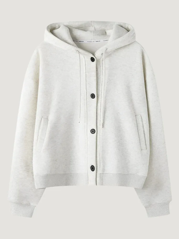 Single Breasted Ins Hoodies Casual Office Ladies White Grey Korean Style Loose Chic Pockets Fashion Autumn Women Hoodies