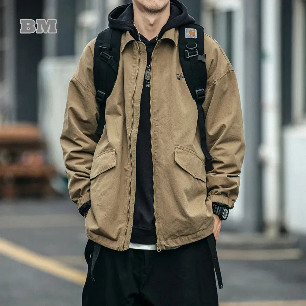 Streetwear Lapel Jacket Japanese Casual Top Print Cargo Coat