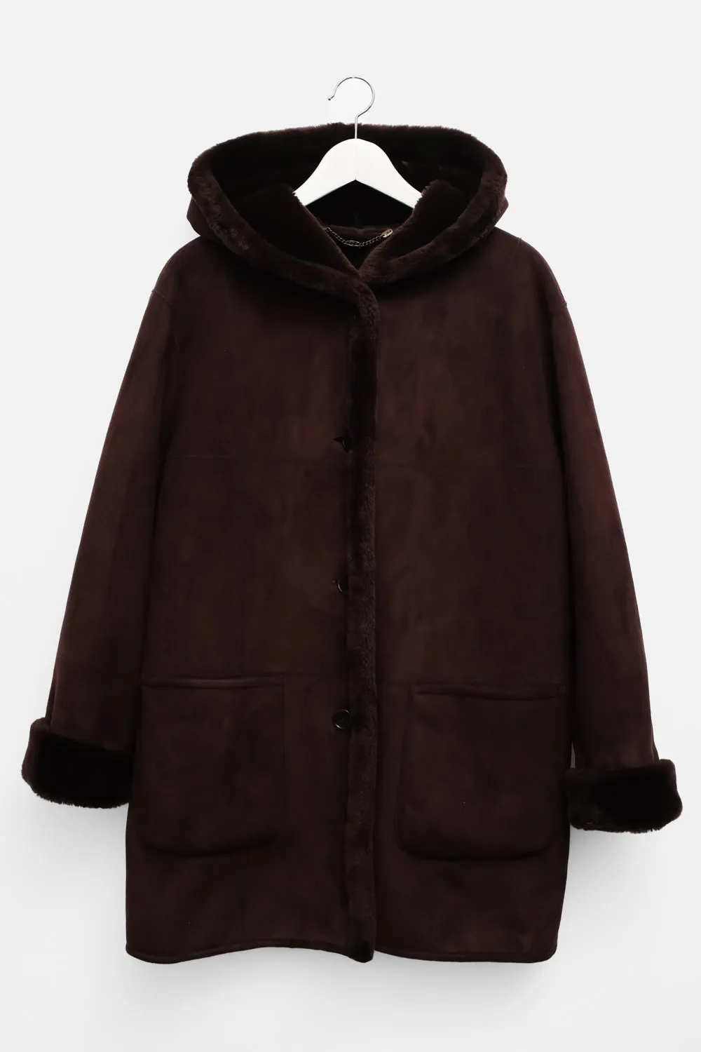 VINTAGE BROWN FAUX SUEDE WARM TEDDY COAT