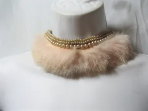 Vintage Retro JAPAN PEARL RABBIT FUR Beaded HANDMADE INecklace Collar Bib Hippie Indie Gypsy Festival