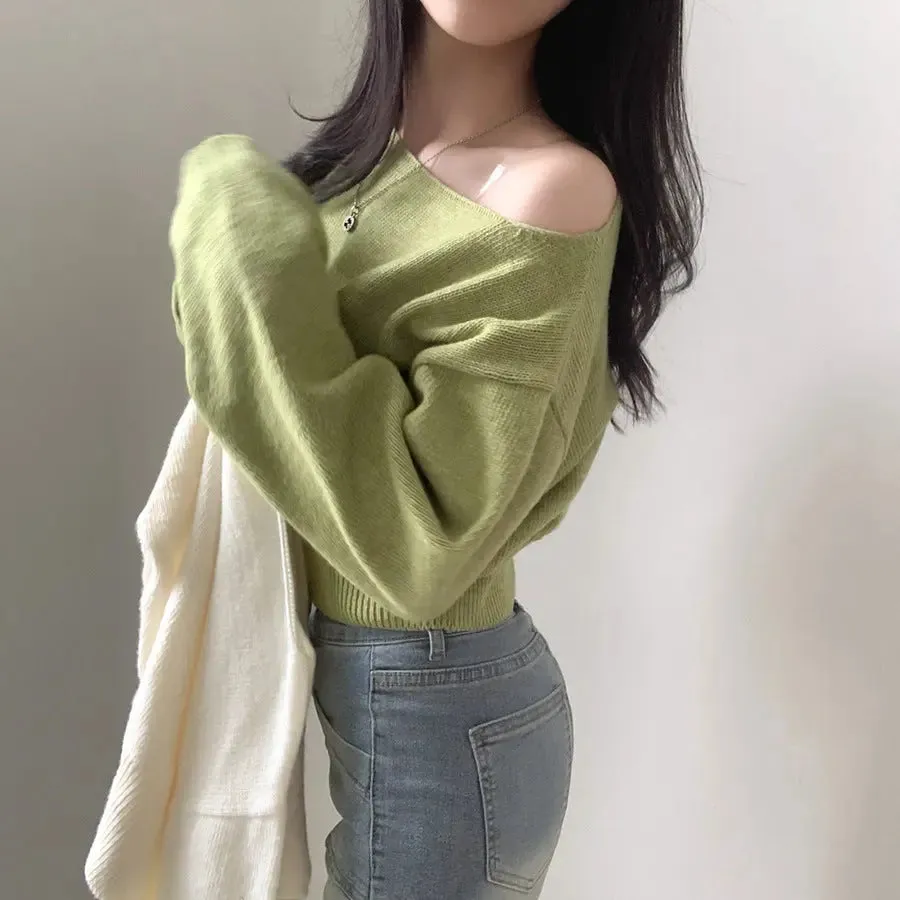 Waist-tight Hem Long Sleeve Pullover Short Sweater