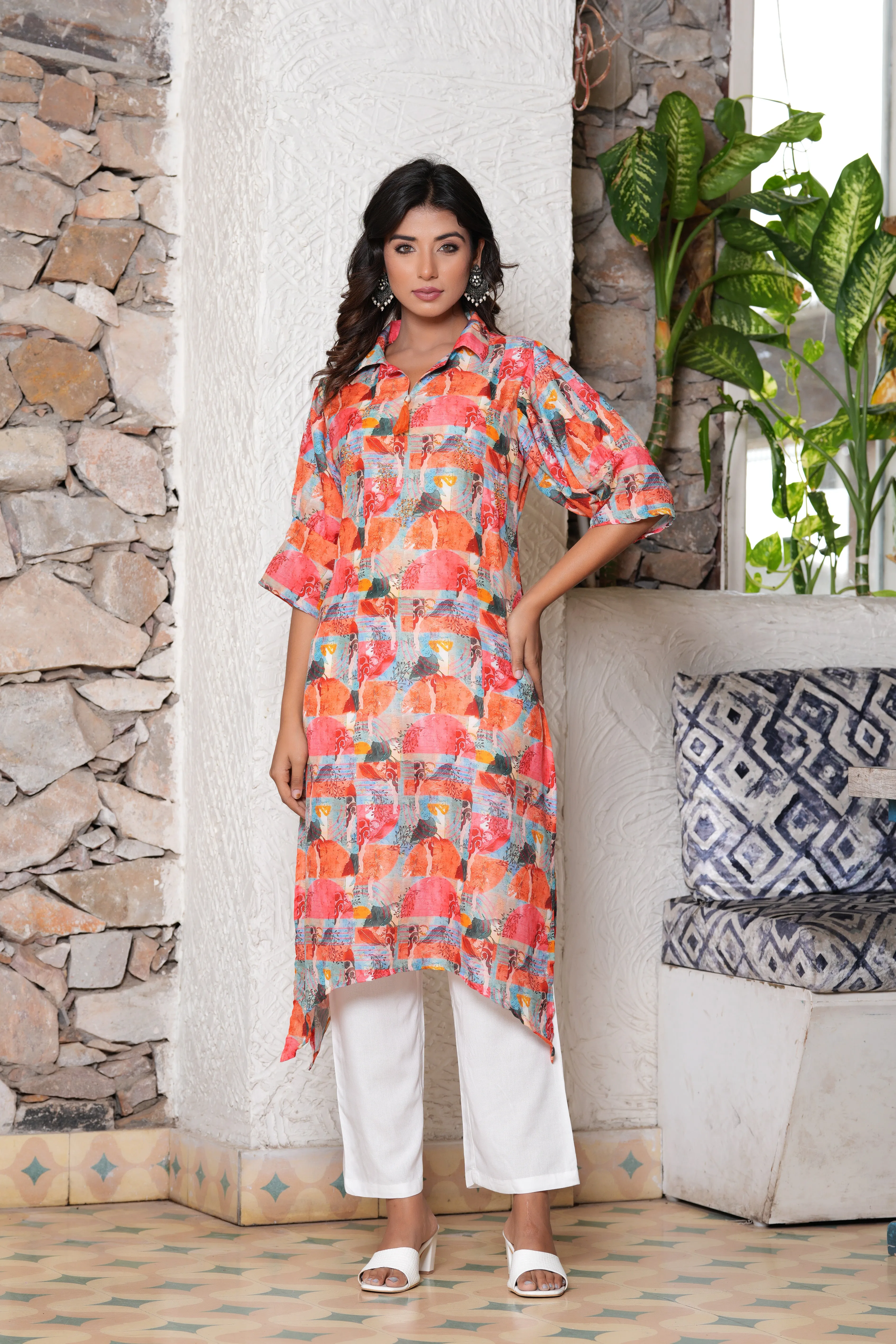 Women Abstract Printed Regular Kurta With Trousers