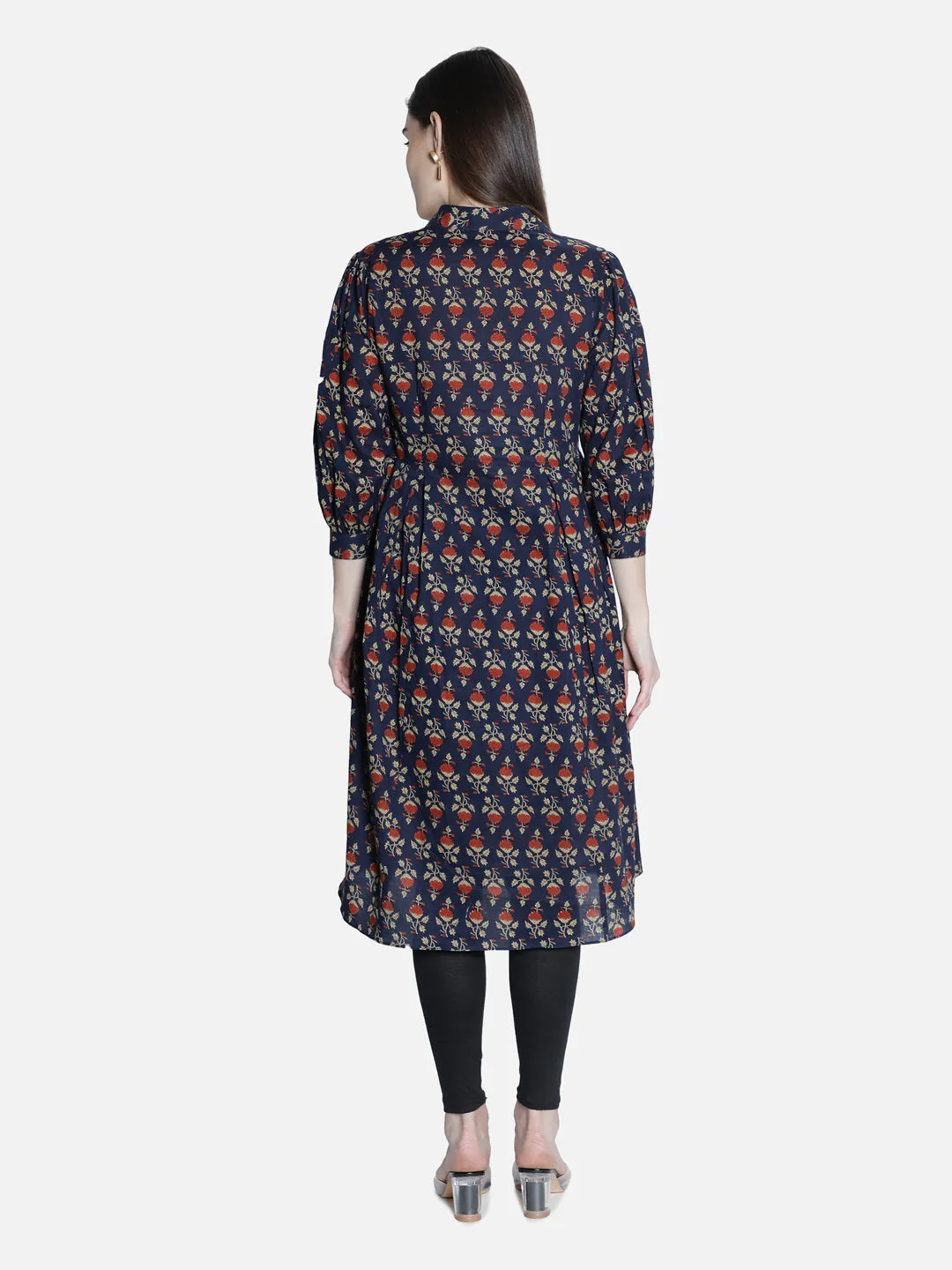 Women Blue And Maroon Printed Dress