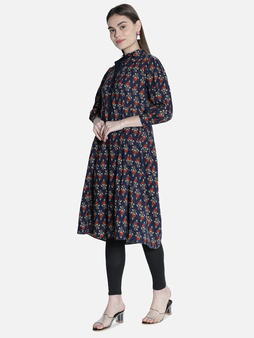 Women Blue And Maroon Printed Dress