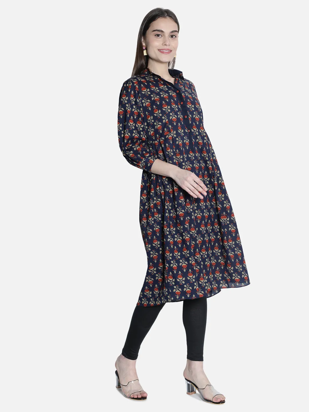 Women Blue And Maroon Printed Dress