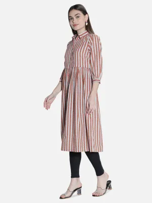 Women Grey Motif Stripe Dress