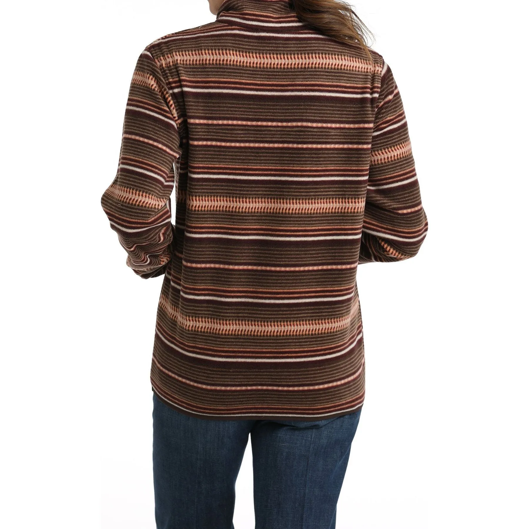 Women's Cinch Striped Fleece Pullover - Brown/Coral