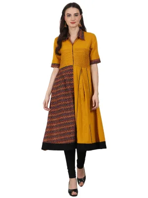 Yellow Half Sleeve Cotton Anarkali Kurta