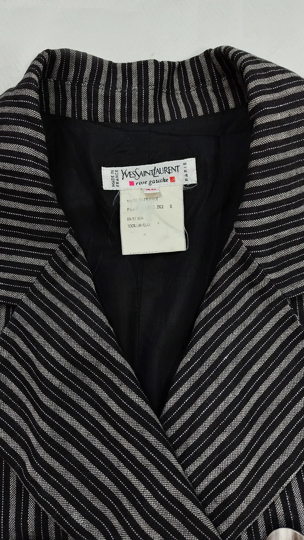 Yves Saint Laurent Vintage Womens Striped Black Linen Jacket, 1980s