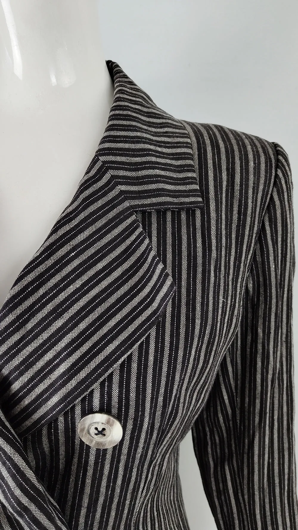 Yves Saint Laurent Vintage Womens Striped Black Linen Jacket, 1980s