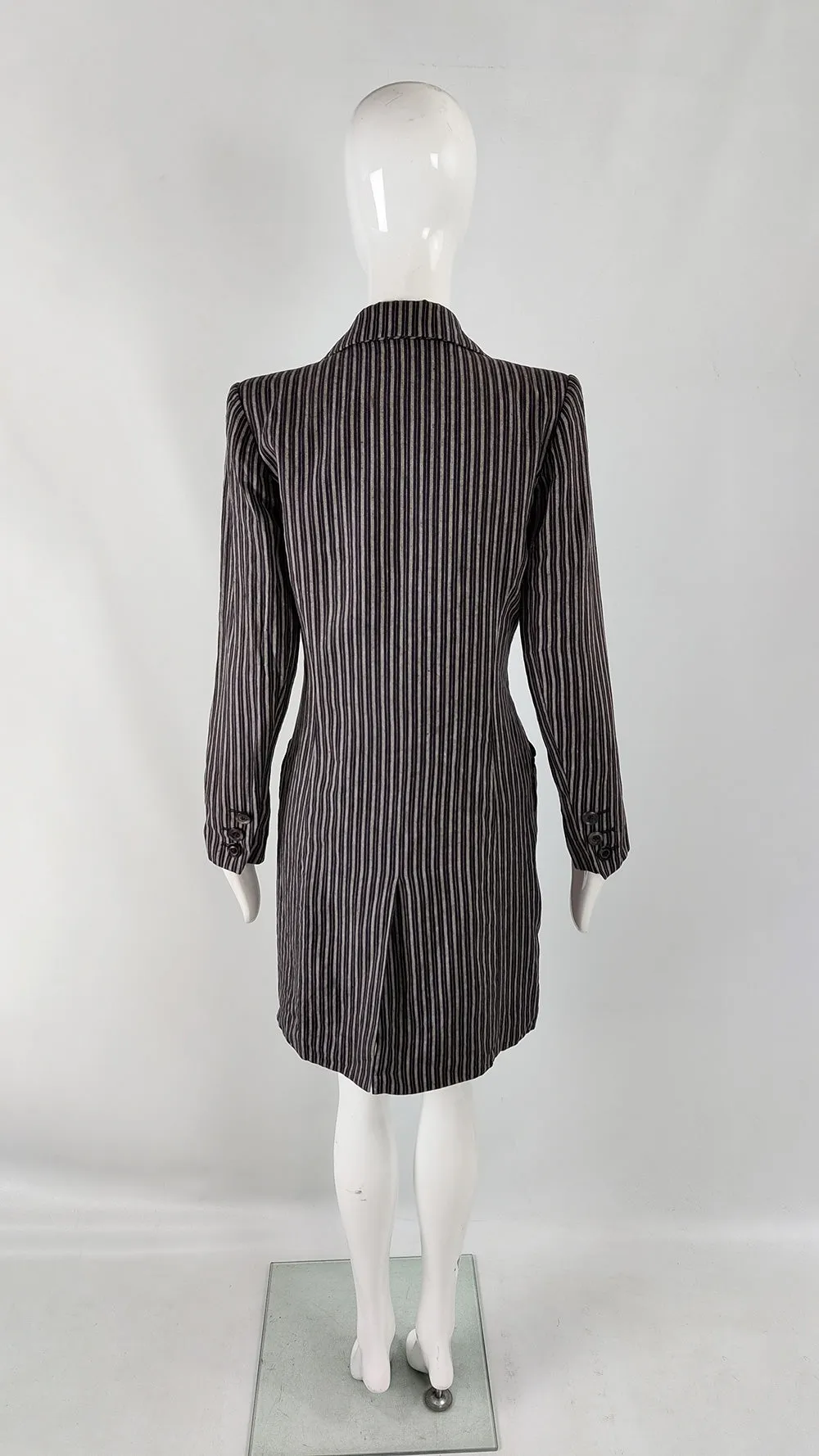 Yves Saint Laurent Vintage Womens Striped Black Linen Jacket, 1980s