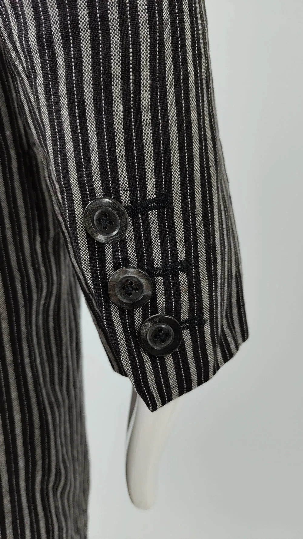 Yves Saint Laurent Vintage Womens Striped Black Linen Jacket, 1980s